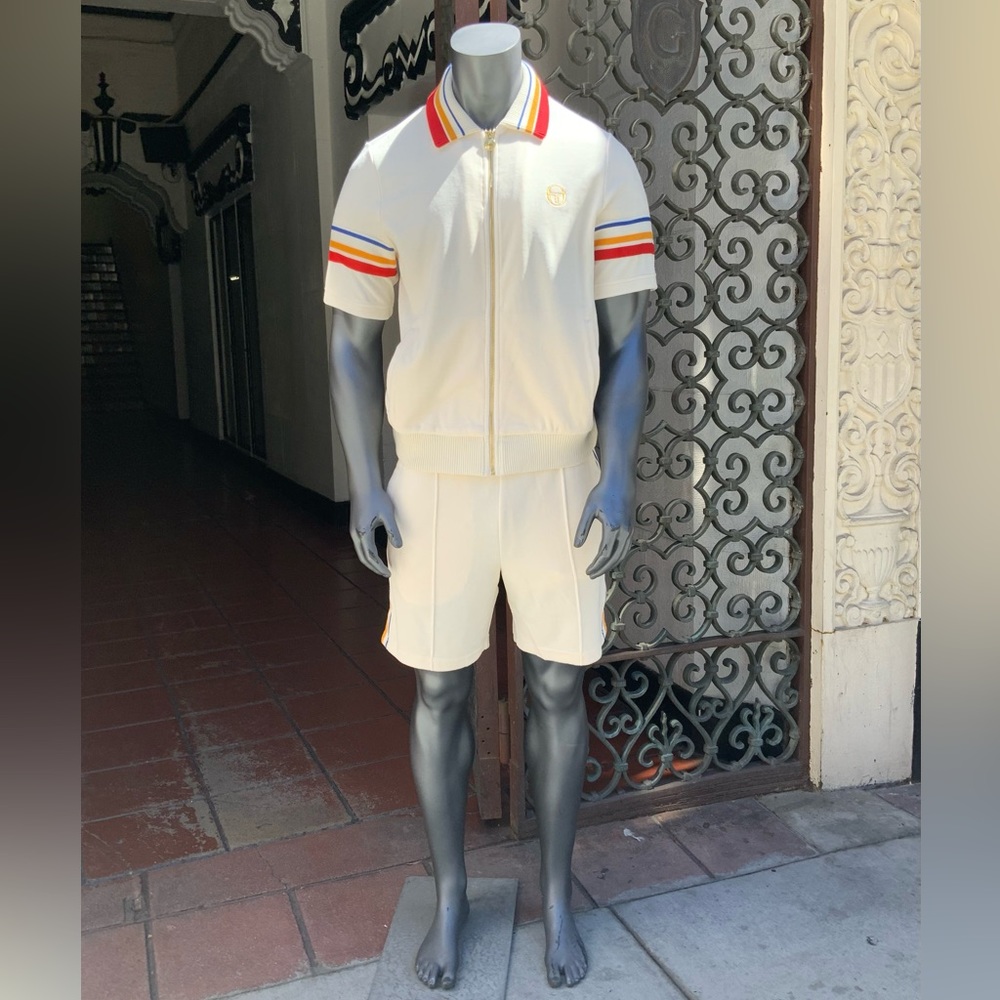 Men's Sergio Tacchini Ivory | Multicolor Velour Casual Short Set NWT - Picture 3 of 4